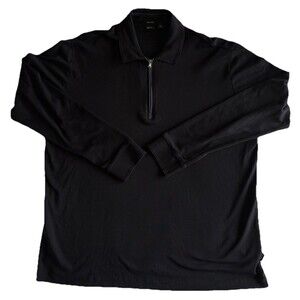 Hugo Boss Men’s XXL Black Quarter-Zip Long Sleeve Polo 100% Cotton Shirt
